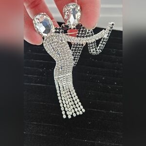 Vintage Art Deco Style Dancing Couple Brooch – Black & Clear Crystal Rhinestone